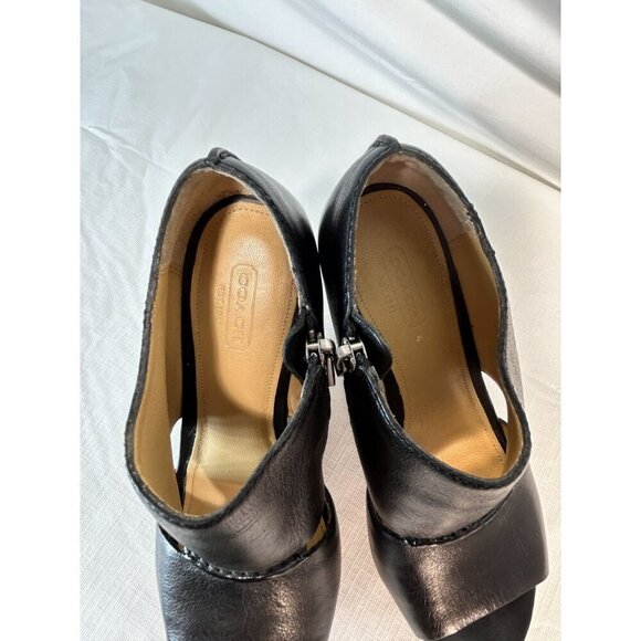 Coach Jaelyn Q1219 Black Wedge Heels Platform Sandals Leather Open Toe 7B - Picture 13 of 15